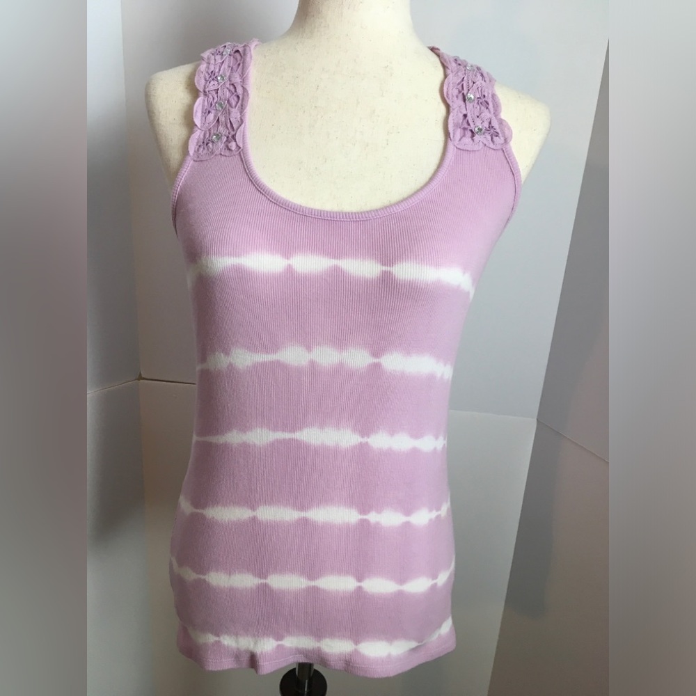 NWOT Venus Sleeveless Lavender Tie-Dye Tank Top with Lace-Trim Straps
